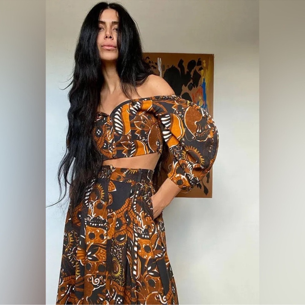 NWT Mara Hoffman Juana Black & Brown Abstract Print Cropped Top SS22